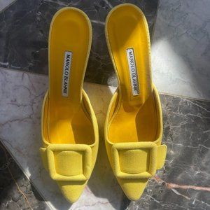 MANOLO BLAHNIK Yellow Maysale Mules